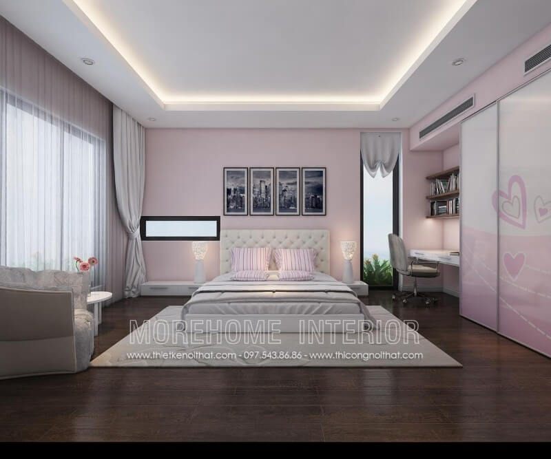Mẫu giường ngủ gỗ công nghiệp đầu giường bọc da, phần nút chần chắc chắn được coi như điểm nhấn ấn tượng cuốn hút bất cứ ánh mắt nào khi nhìn vào