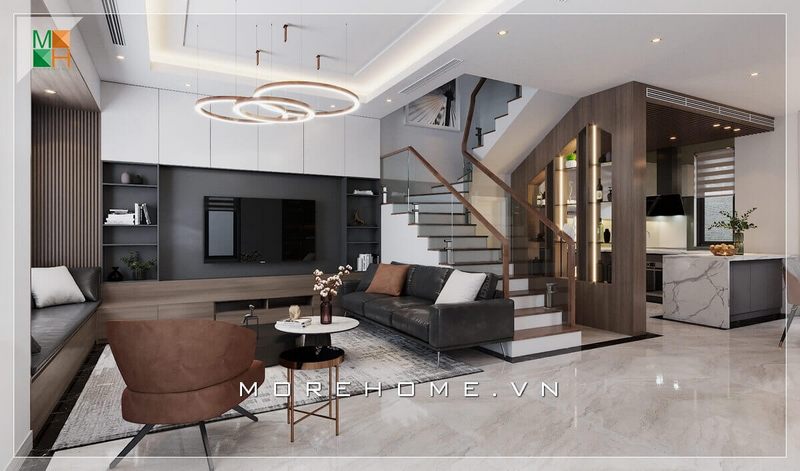 Trang trí nội thất phòng khách liền bếp đẹp cho biệt thự, nhà phố, căn hộ cao cấp.